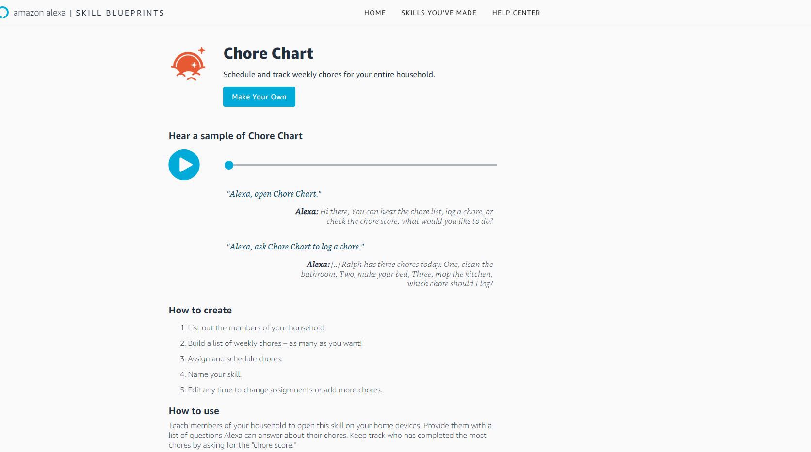 Näyttökaappaus Chore Chart -suunnitelman yksityiskohdista