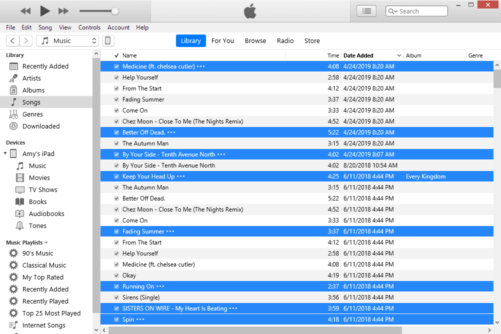 Valitut kappaleet iTunes for Windowsissa