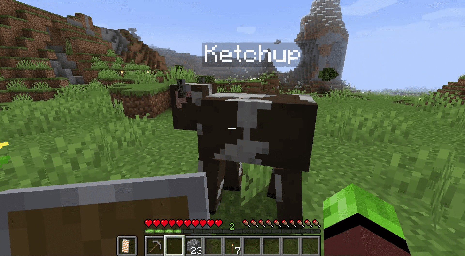 Nimetty lehmä Minecraftissa.