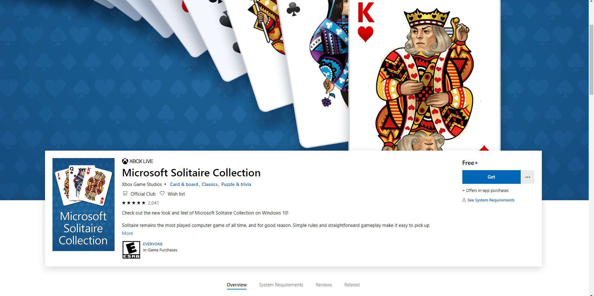 Kuvakaappaus MS Solitaire Collection -sivusta