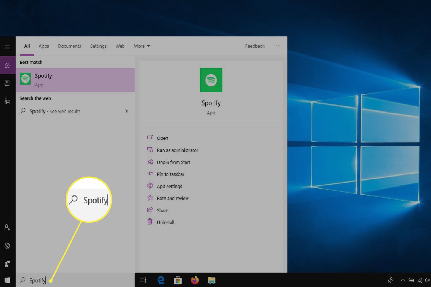 kuinka löytää Spotify-sovellus Windows 10:ssä.