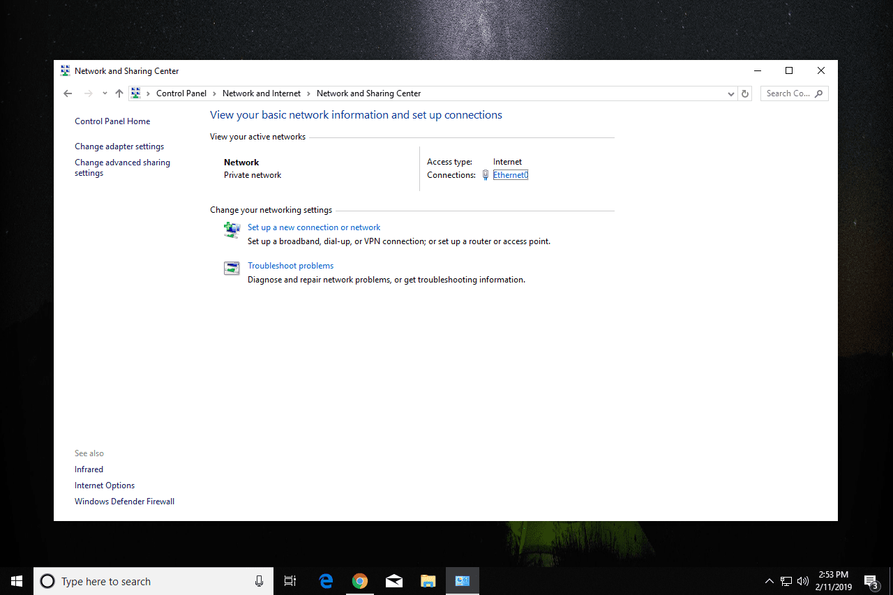 Windows 10 verkko- ja jakamiskeskus