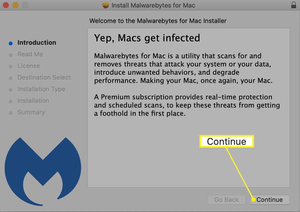 Malwarebytes for Mac -asennusikkuna