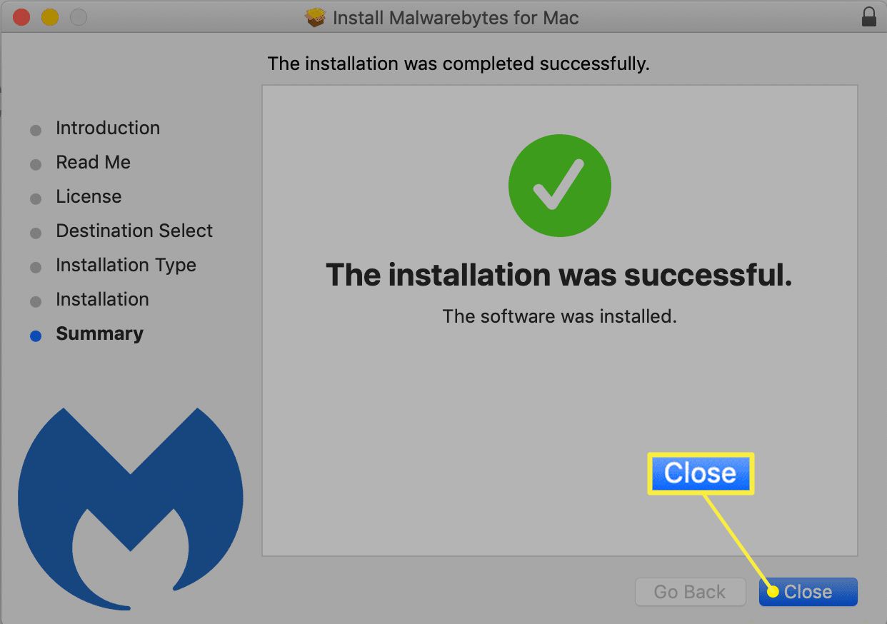 Malwarebytes for Mac -asennus valmis