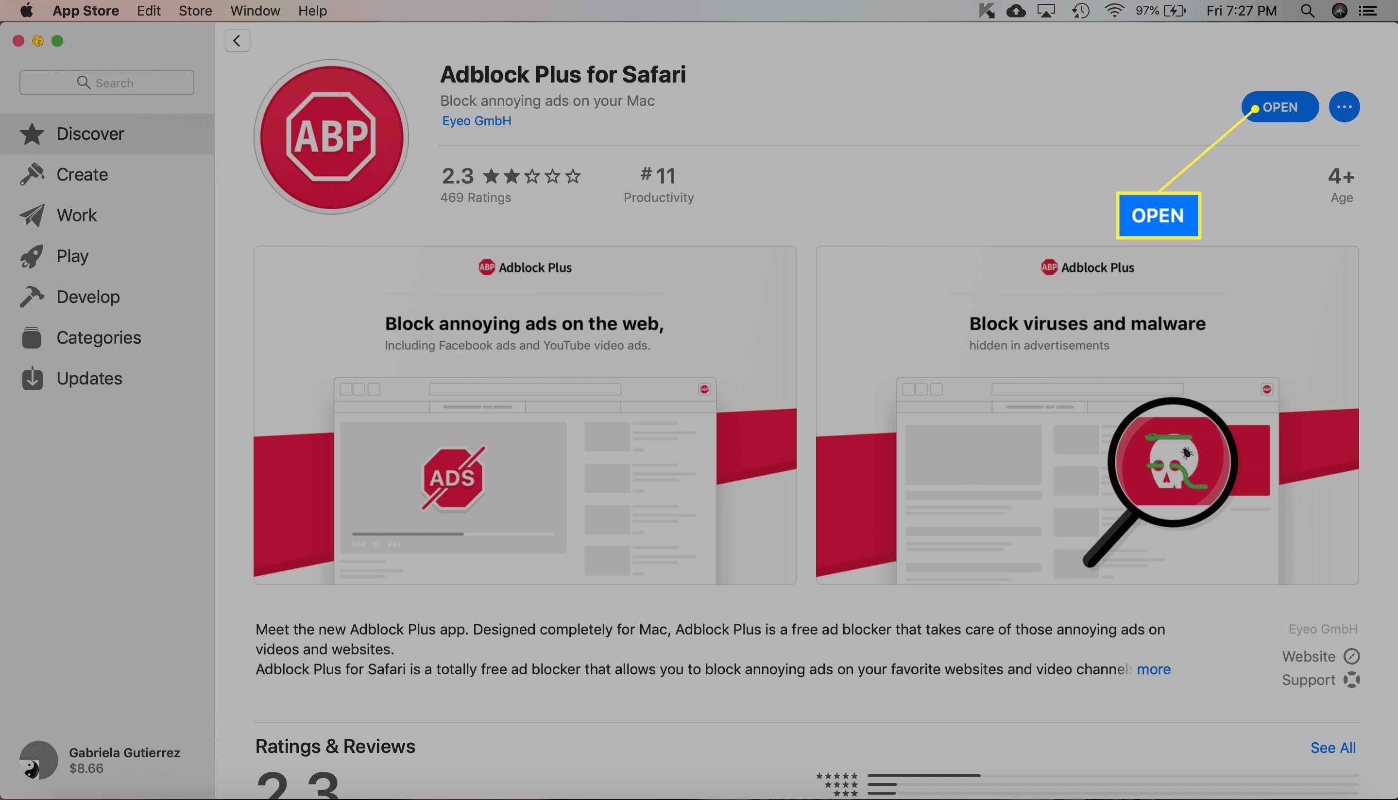 Adblock Plus -laajennus Open-merkinnällä