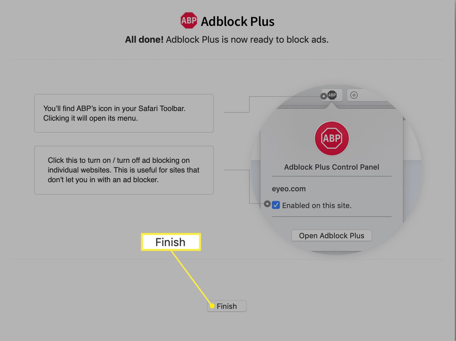 Adblock Plus -asennusnäyttö