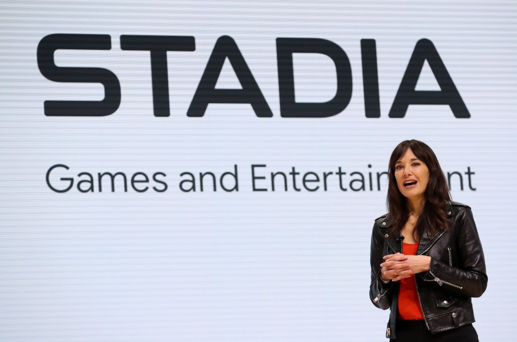 Jade Raymond, Googlen Stadian johtaja, puhuu GDC Game Developers Conferencessa 19. maaliskuuta 2019 San Franciscossa, Kaliforniassa.