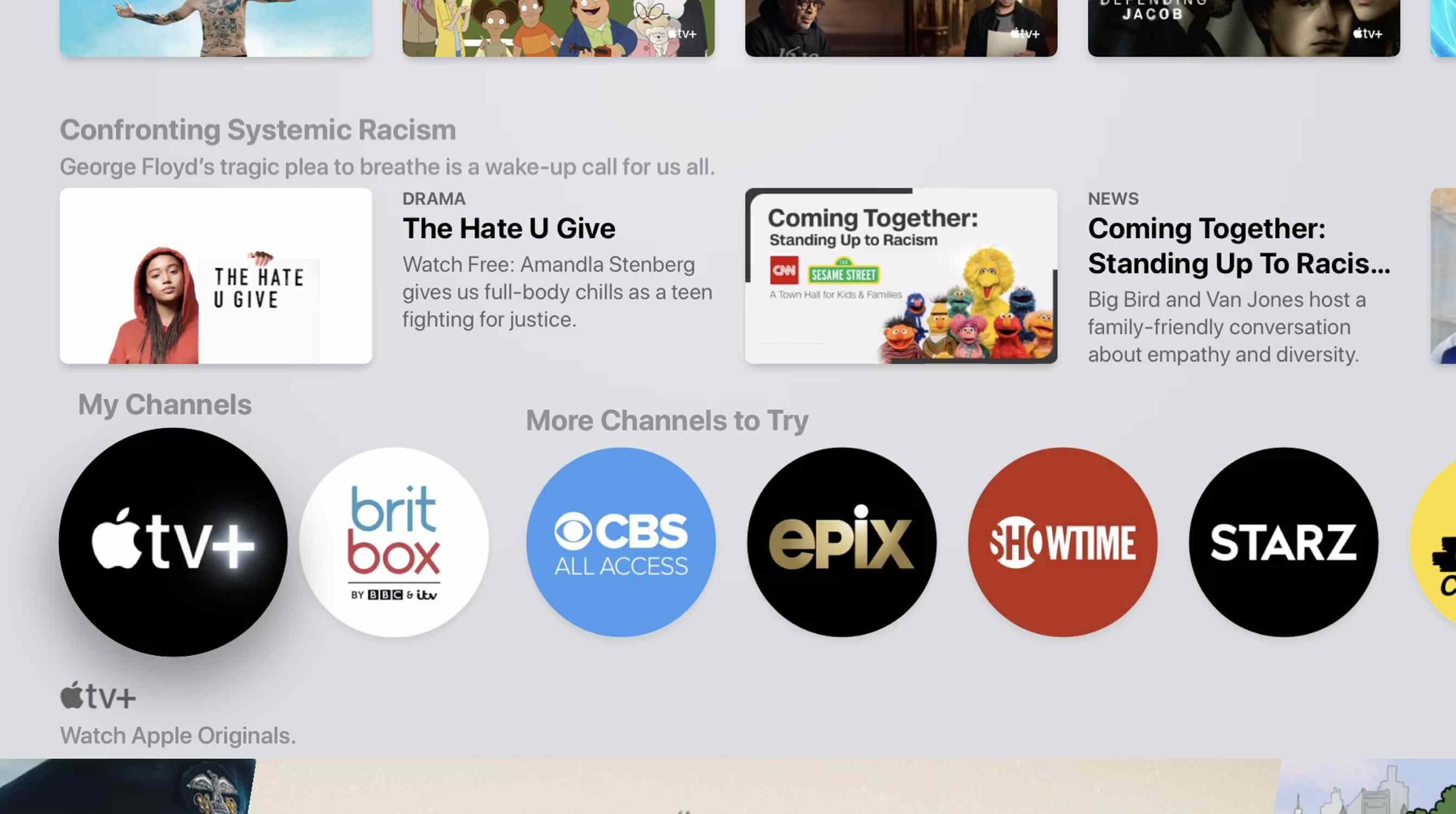 Kuvakaappaus Apple TV+:sta Omat kanavat -osiossa