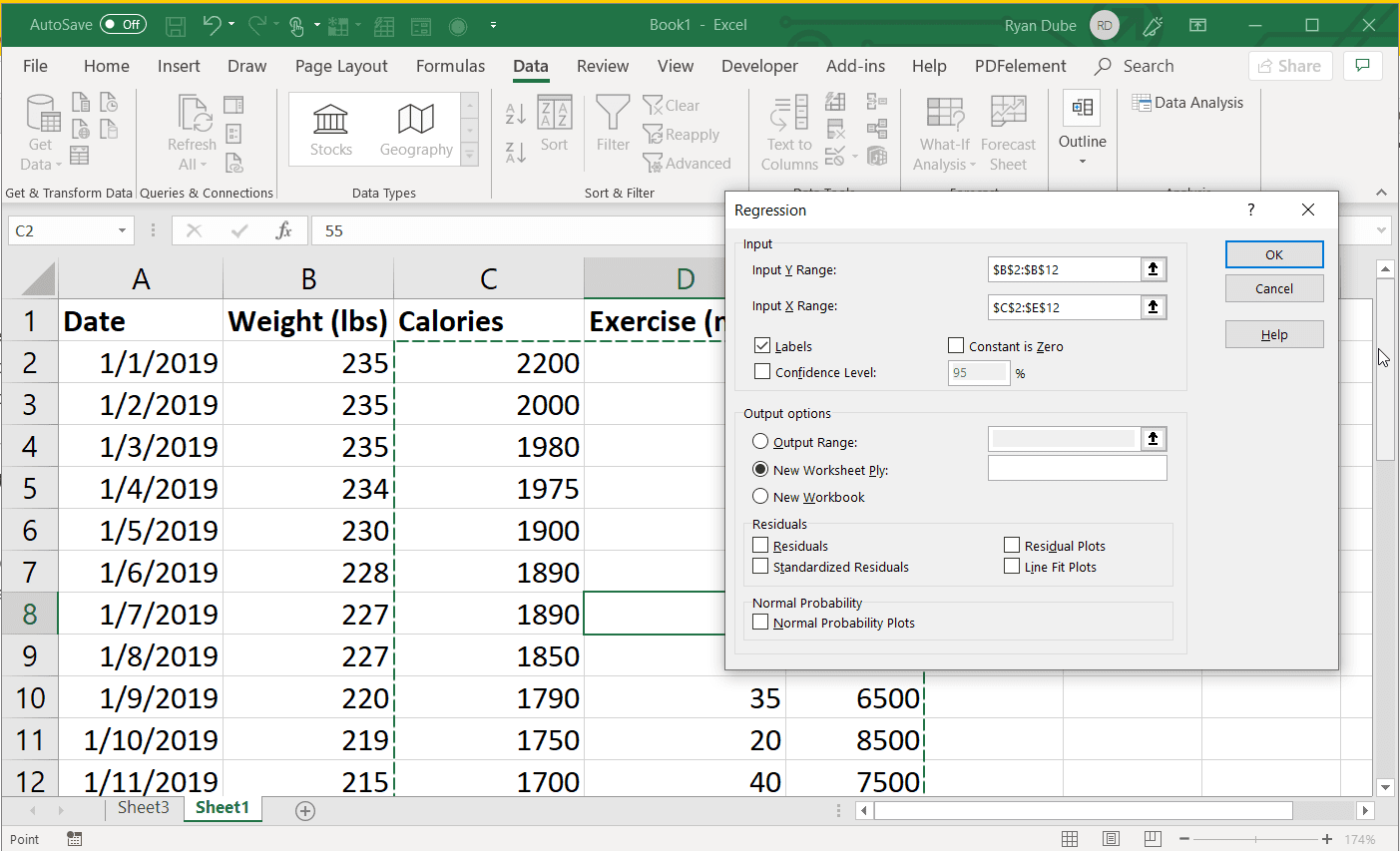 Näyttökaappaus Input X Range -alueen valinnasta