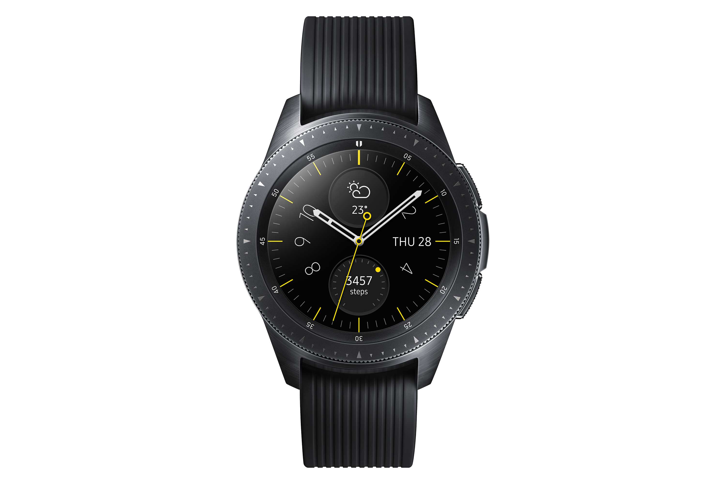 Musta Samsung Galaxy kello koossa 42 mm.