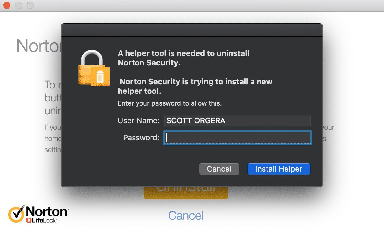 Norton Uninstall Help Setup -valintaikkuna