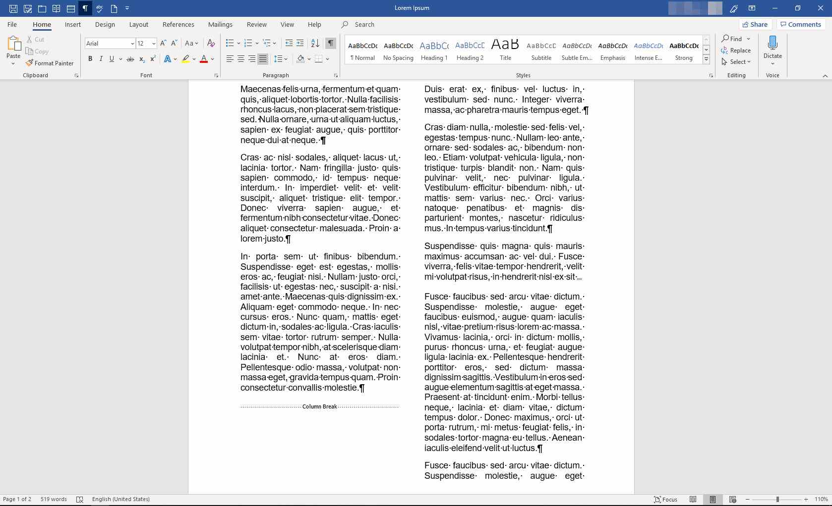 MS Word -dokumentti, jossa muotoilumerkit näkyvissä