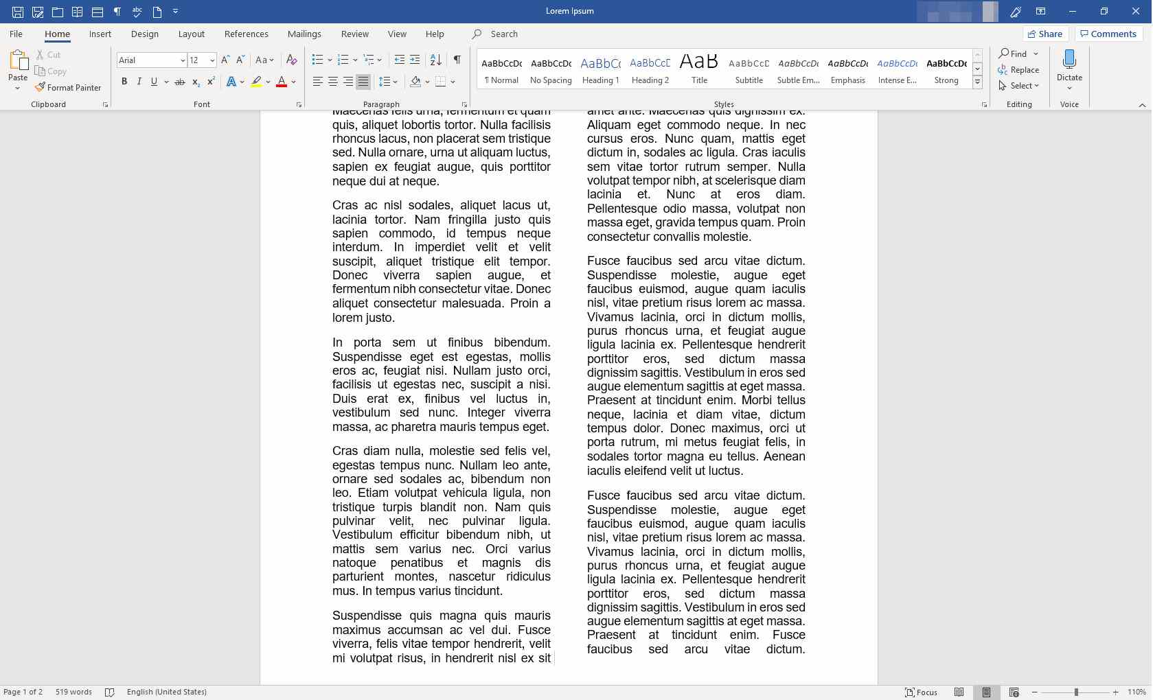 MS Word -asiakirja sarakkeilla