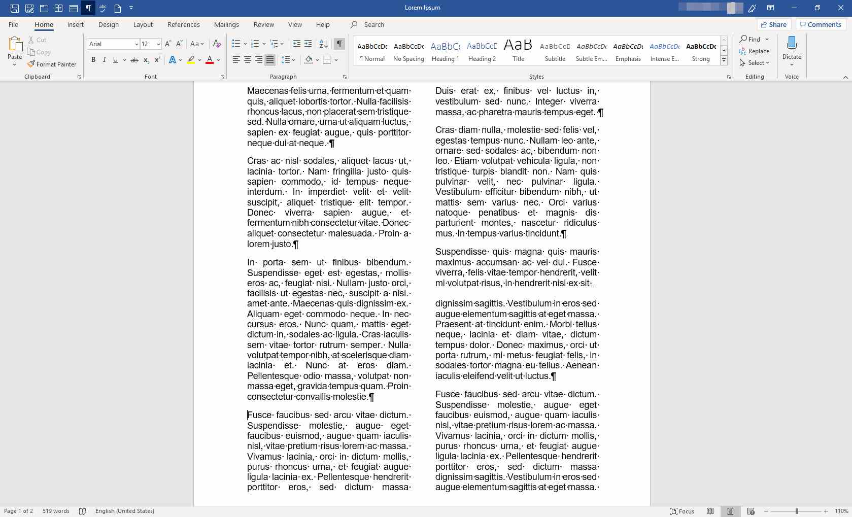 MS Word -asiakirja sarakkeilla