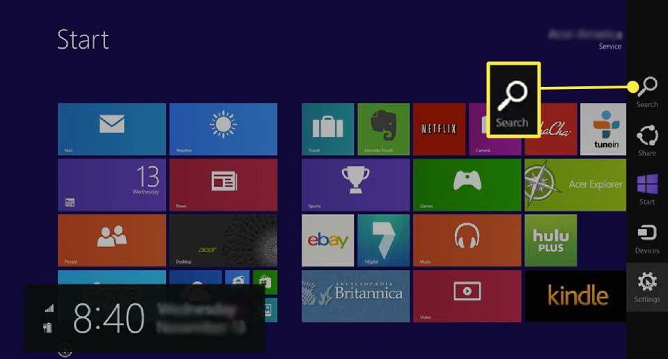 Käytä hakupalkkia Windows 8.1:ssä.