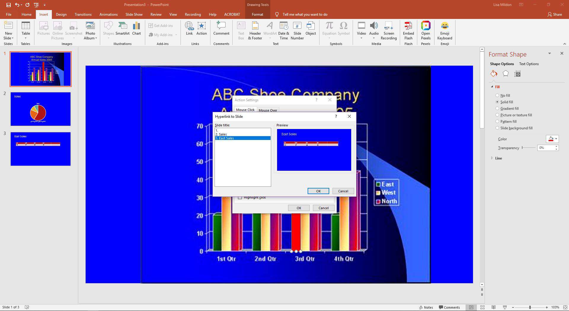 PowerPoint, jossa on linkki muihin dioihin.