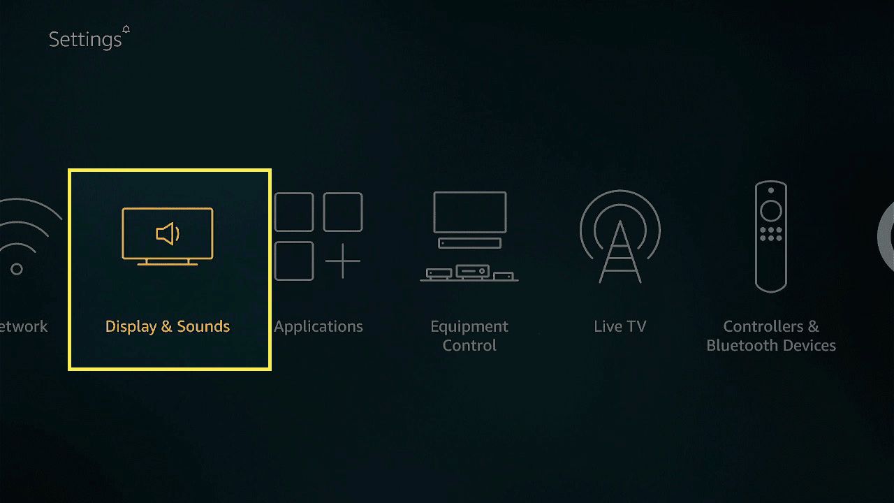 Näyttö ja äänet korostettuina Fire Stick -asetuksissa.