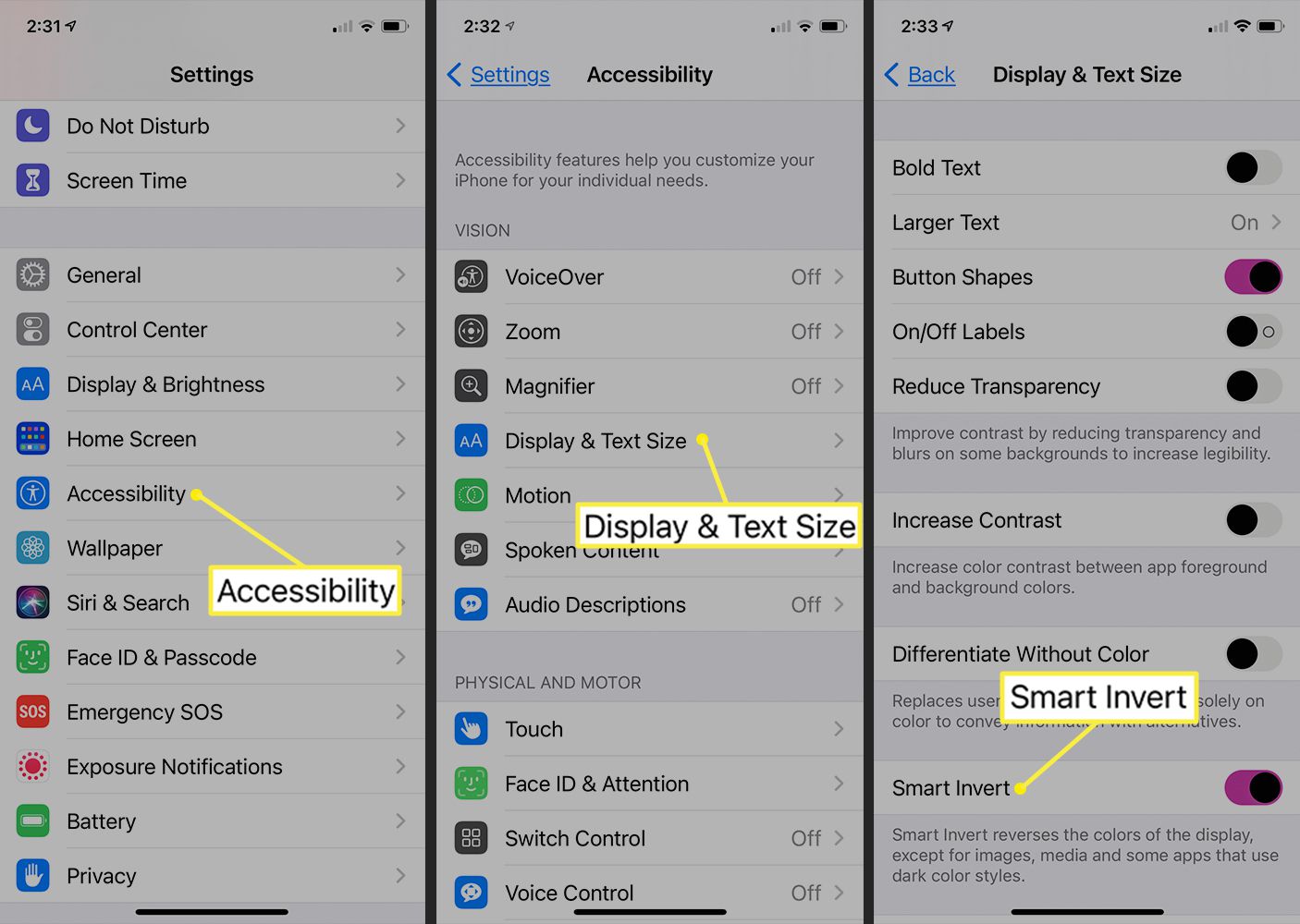 iPhone Path to Smart Invert iOS 14:ssä