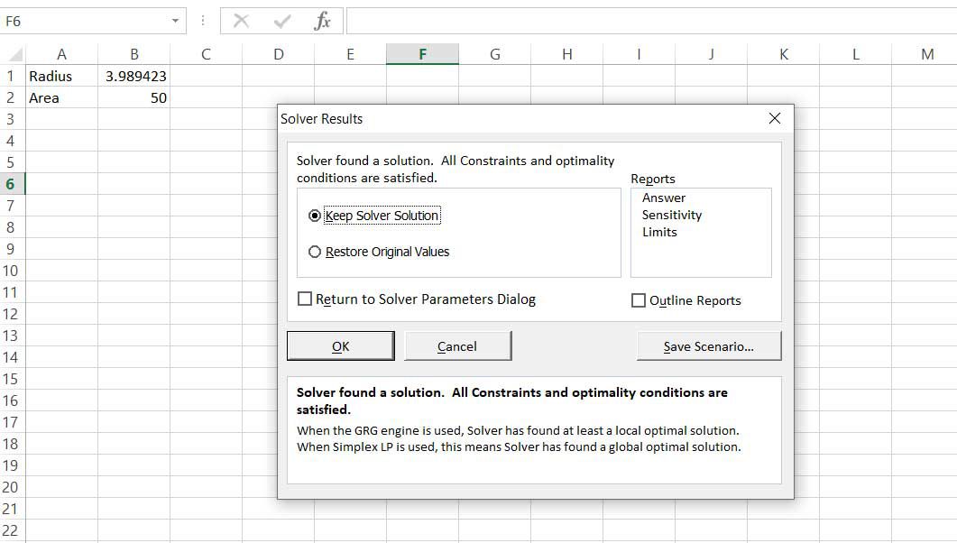 Excel Solver -tulokset