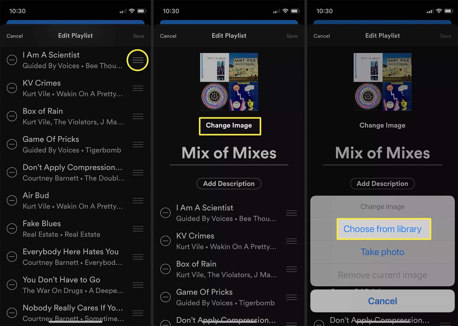 Valitse uusi soittolistan kuvalähde Spotify iOS -sovelluksessa.