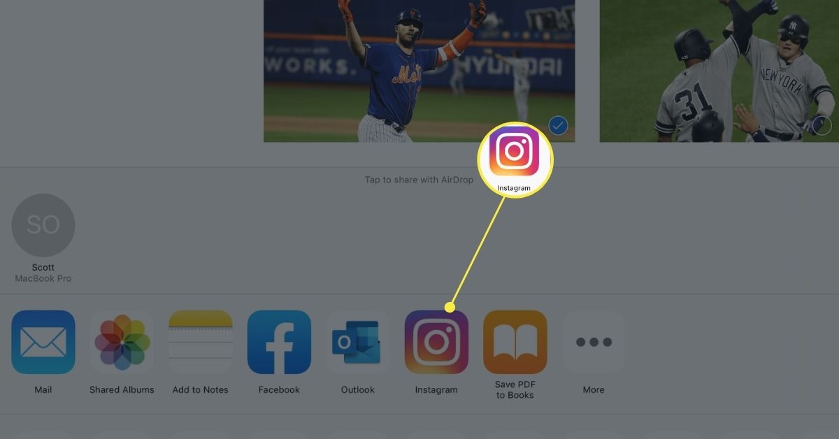 iOS Share Sheet with Instagram -vaihtoehto saatavilla