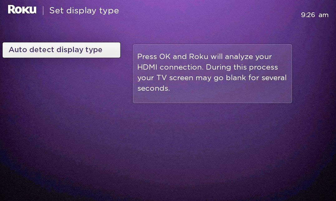 Roku Aseta automaattinen näyttötyyppi