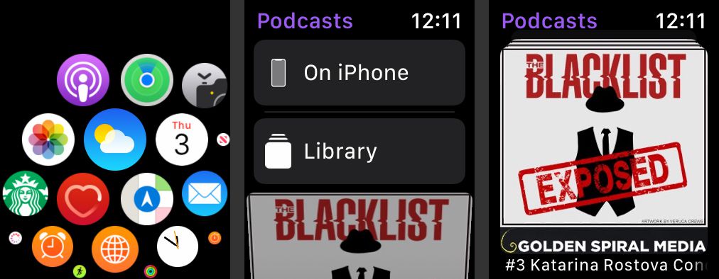 Apple Watch, jossa on Podcast-sovellus ja podcastit