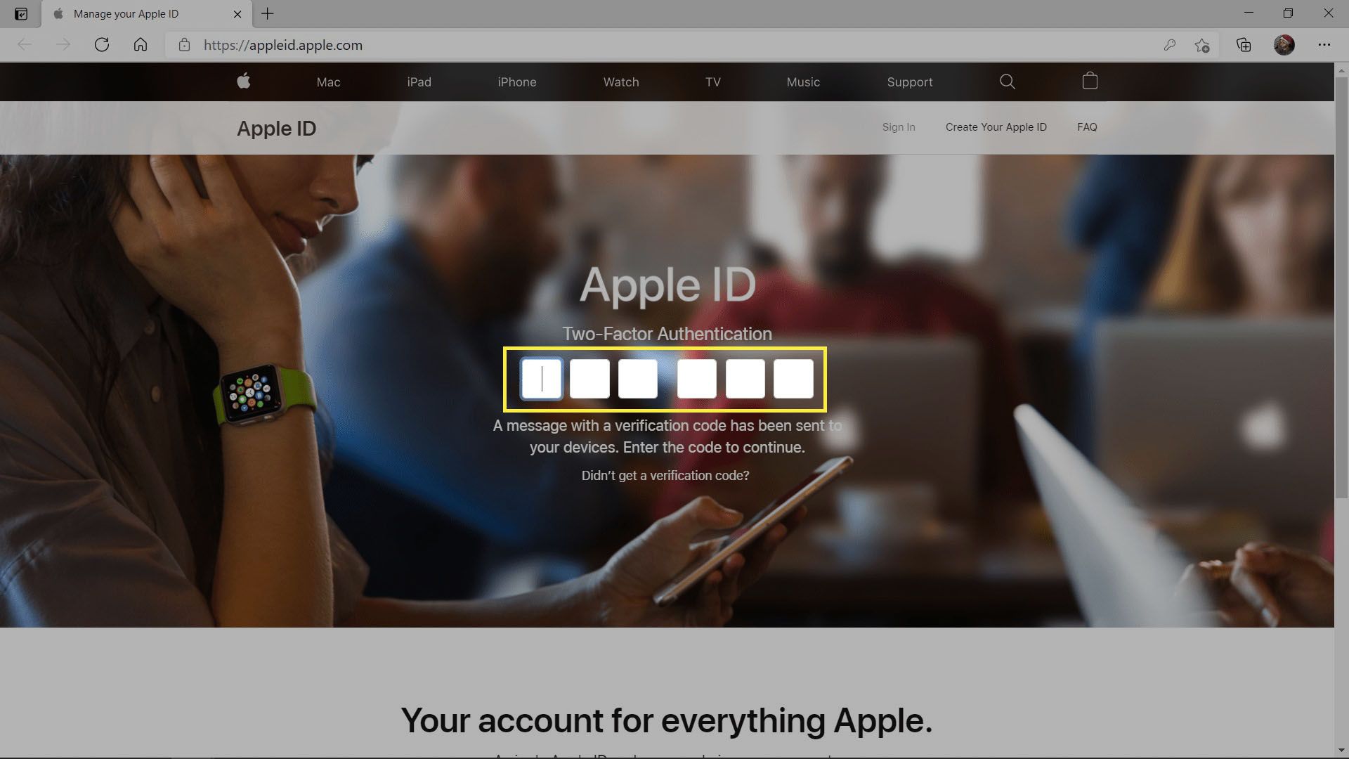 Anna kaksivaiheinen todennus Apple ID -sivustolla.