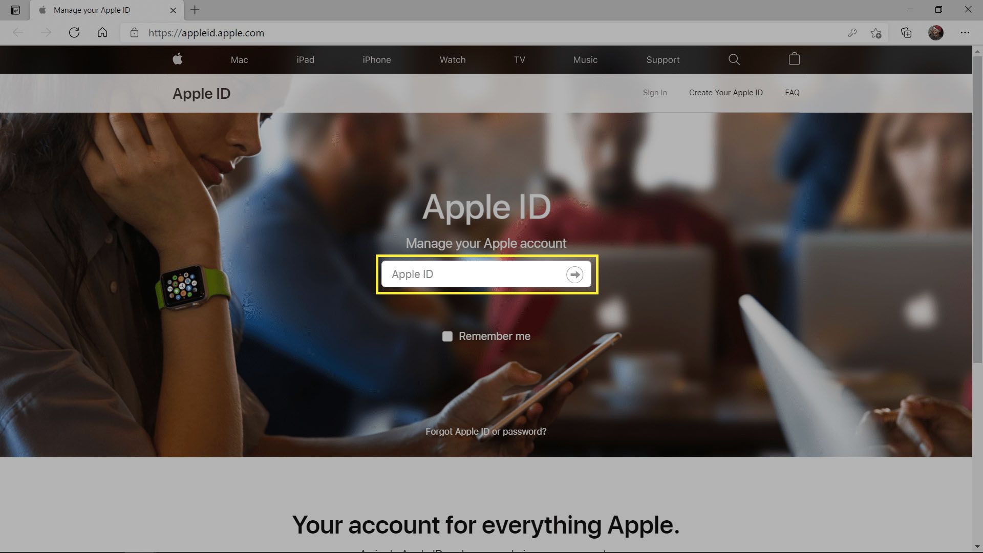Apple ID -verkkosivusto.