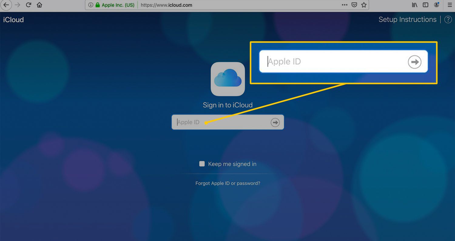 Apple ID -kenttä osoitteessa iCloud.com