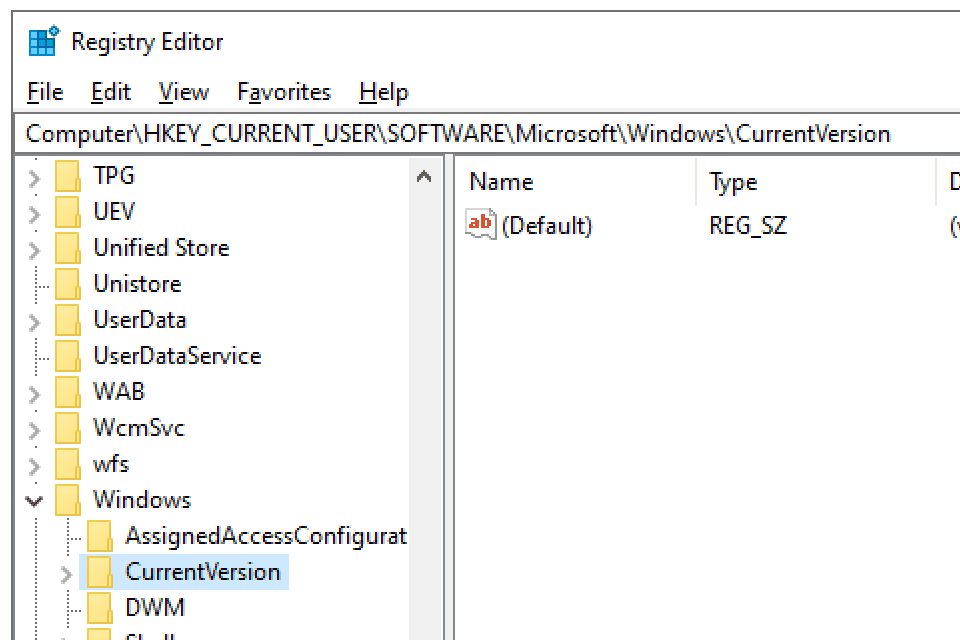 HKEY_CURRENT_USER CurrentVersion-kansio Windowsin rekisterissä