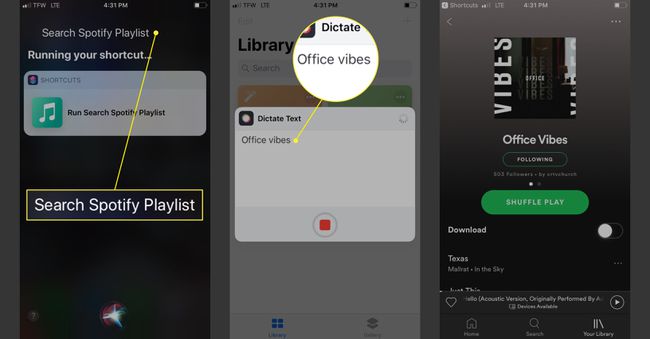 Siri-pikakuvakkeiden käyttäminen soittolistan etsimiseen Spotifysta