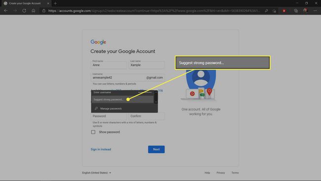 MS Edgen salasanaehdotustyökalun käyttäminen vahvan salasanan luomiseen.