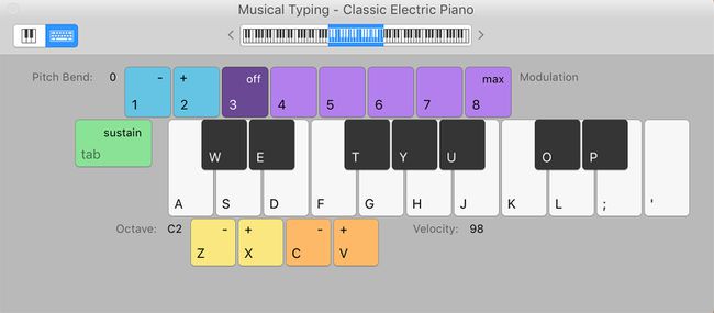 GarageBand-näppäimistönäyttö