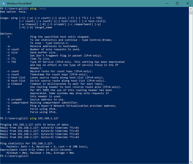 Ping in windows powershell