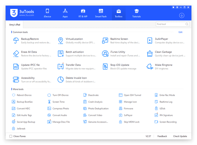 3uTools Toolboxin asetukset