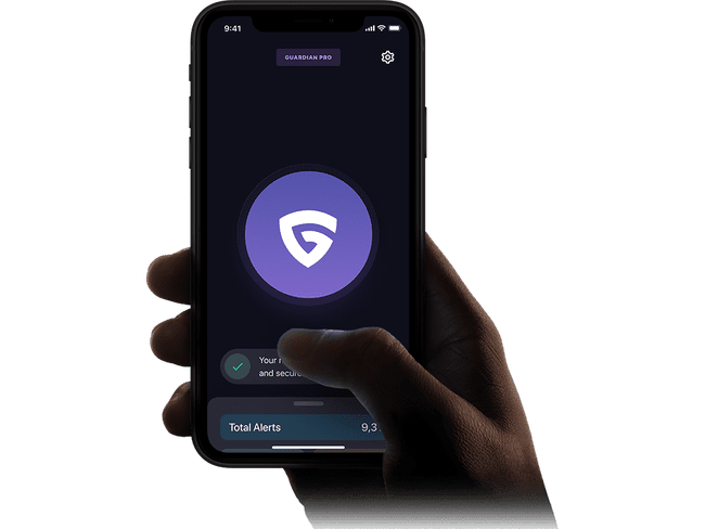 Guardianin mainoskuva iPhonesta ja palomuurisovelluksesta
