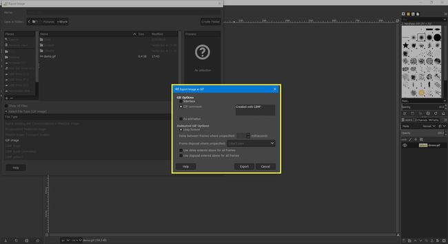 Kuvakaappaus GIMP:n GIF-vaihtoehdoista