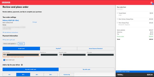 Grubhub Checkout -maksu