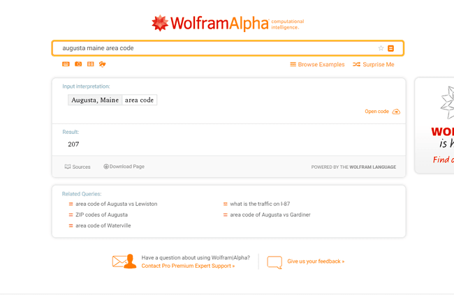 Wolfram Alpha -aluekoodihaku