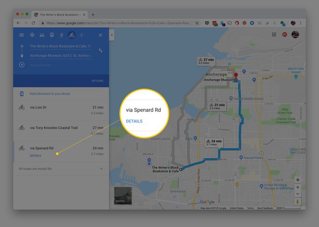 Vaihtoehtoinen reitti Google Mapsissa pyöräilyreiteille