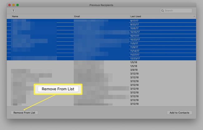 Edellinen vastaanottajaluettelo macOS Mail -sovelluksessa