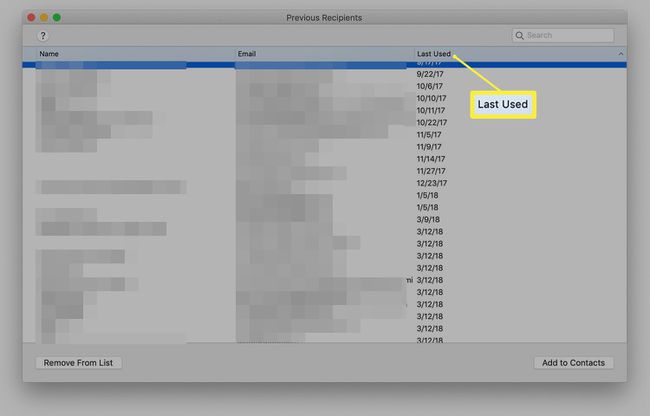 Edellinen vastaanottajaluettelo macOS Mail Appille