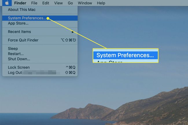 Macin Apple-valikko, jossa System Preferences -komento on korostettuna