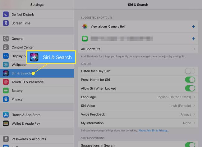 Siri & Search -kuvake iOS:n Asetukset-näytössä