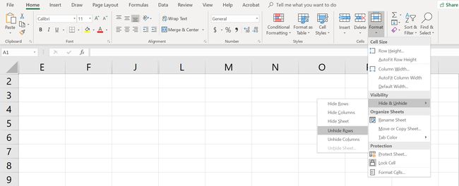 Näytä Excel-laskentataulukko, jossa on Muoto-valikosta valitut rivit