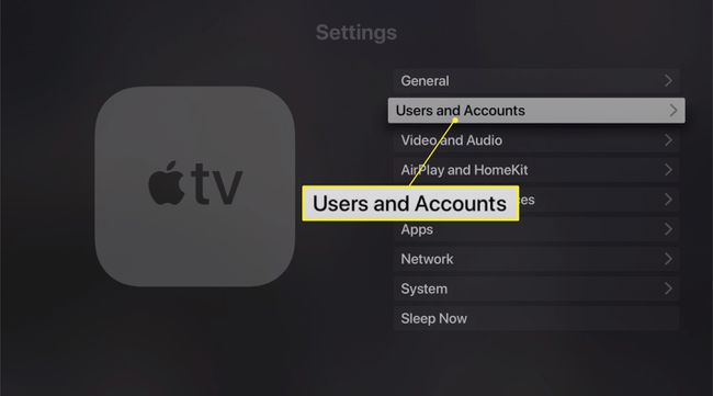 Apple TV:n asetukset Käyttäjät ja tilit -vaihtoehdolla