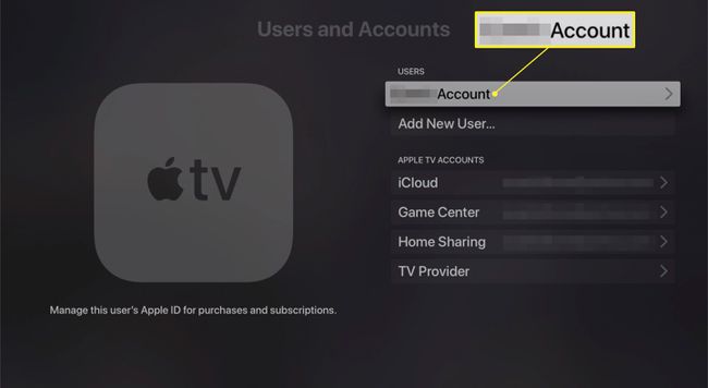 Apple TV:n käyttäjät ja tilit -näyttö