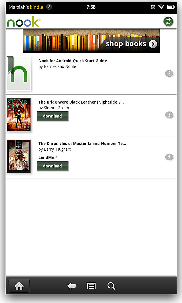 Kuvakaappaus Nook-sovelluksesta Firessä.