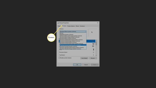 Valitse Hiiren ominaisuudet -kohdassa Scheme